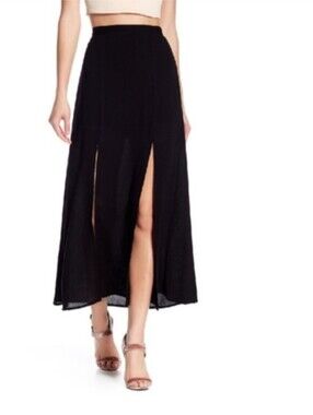 🆕 Love, Fire Split Accent Black Tie-Wrap Maxi Skirt